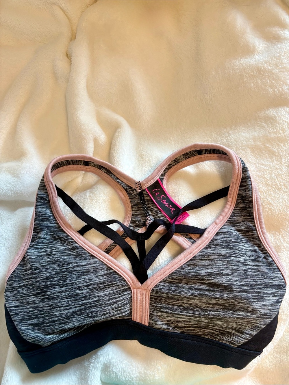 La SENZA Gray & Pink Strappy Sports Bra